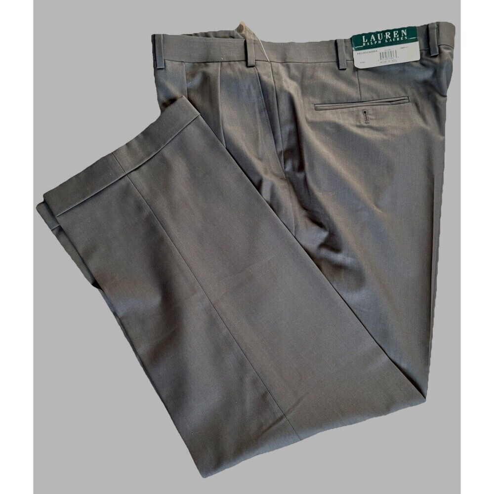 NWT Lauren Ralph Lauren 40x30 Taupe Flat Front Dress Pants Work City Preppy